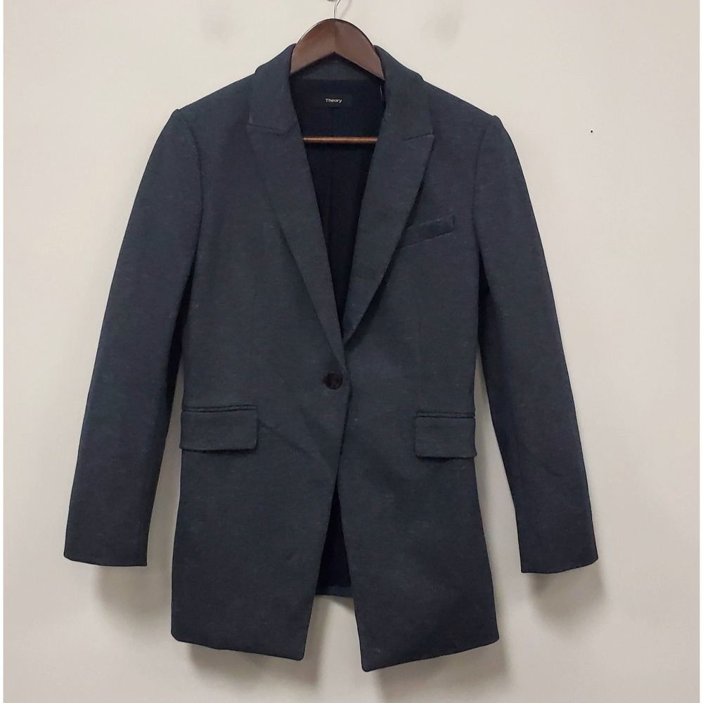 Theory Womens One Button Blazer Size 6 Blue Single Breasted Business Office
